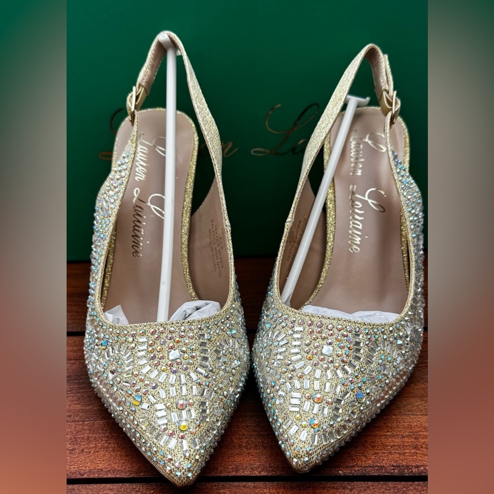 Lauren Lorraine Rachel Gold Embellished Heels Size 7 NIB Holiday Party Shoes - Picture 4 of 12